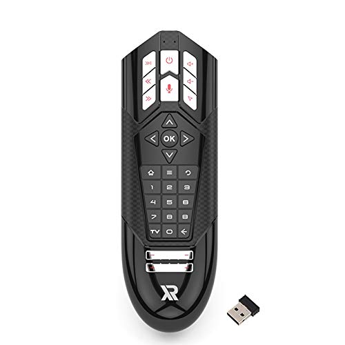 Flytise Ratón, R1 2.4G Wireless Air Mouse con Receptor USB 6-Axis Motion Sensing Handheld Remote Controller Control de Voz Inteligente 31 Teclas IR Learning Compatible with Smart TV Android P