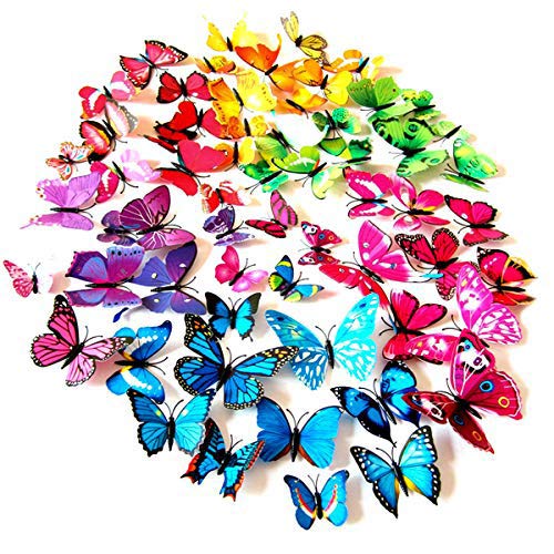 Foonii 72 Piezas 3D Mariposa Pegatinas de Pared Etiquetas Engomadas Mariposas Decoración de la Pared Para Hogar Casa Habitación (12 Rojo,12 Azul,12 Amarillo,12 Verde,12 Rosa,12 Color)