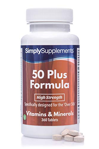 Fórmula 50 Plus multivitamínico con vitamina C - ¡Bote para 1 año! - Apto para vegetarianos - 360 Comprimidos - SimplySupplements