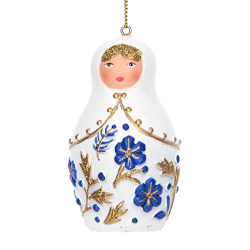 Gisela Graham Figura de muñeco ruso Matroyska de resina, 7 cm, color azul, blanco y dorado