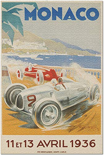 Gran Premio de Mónaco, (artista: Geo Ham c. 1936), Vintage Anuncio 62465 (¡Rompecabezas premium de 1000 piezas de 19 x 27 para adultos, fabricado en EE. UU.!)