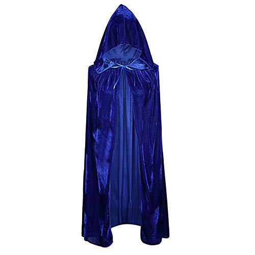 GZQ Capa de Halloween, Capa de Terciopelo para Halloween,Largo Capa con Capucha para Mujeres Hombres Disfraces (Azul)