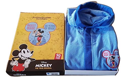 Hermet - Albornoz para niño de Mickey Mouse, microfibra, color celeste, tallas 3/4-5/6-7/8 años (5/6 años)