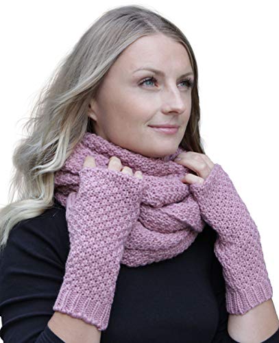 Hilltop - conjunto de bufanda y guantes opcionales de invierno o calentador de manos, dos piezas, rosa antiguo con calentador de manos