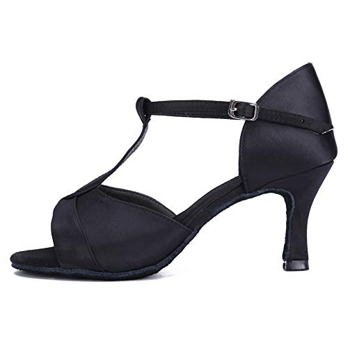 HIPPOSEUS Zapatos de Baile Latino estándar para Mujer Zapatos de salón Rendimiento Heel 7CM,259-7,Negro Color,EU 39