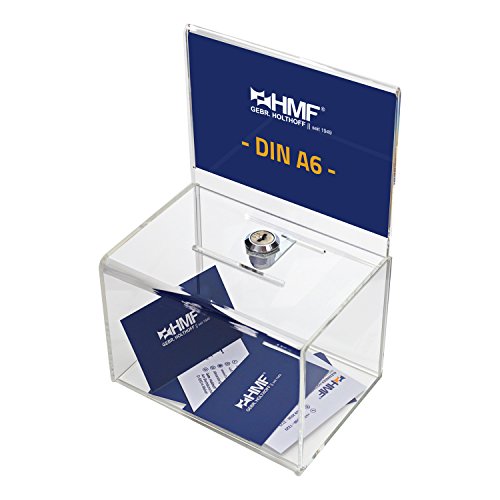 HMF 46912 Caja de donación de acrílico con inserto de hojas | 15,5 x 11 x 11 cm | Din A6 | Transparente