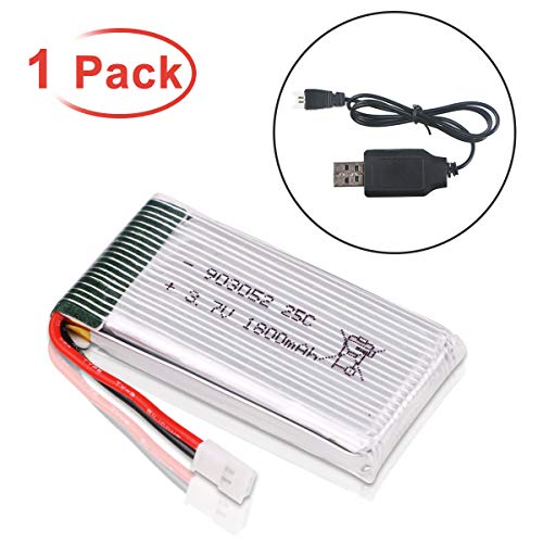 Hootracker 3.7V 1800mah Lipo Battery 25C XH2.54 Plug with USB Charger for RC Quadcopter Drone