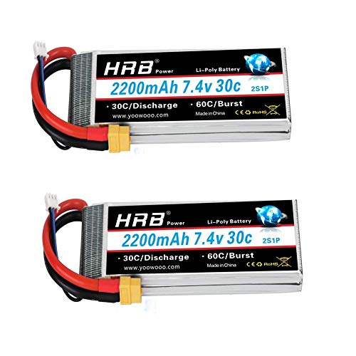 HRB 2pc 2200mAh 7.4V 2S 30C LiPo Batería con Enchufe XT60 Compatible con RC Traxxas 1/16 E-Revo VXL Summit Slash Losi 1/14 Mini 8ight y RC Cars