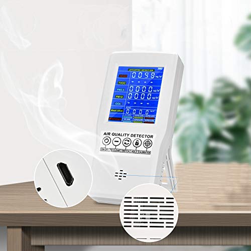 InLoveArts Medidor de calidad de aire formaldehído (HCHO) dispositivo de prueba para polvo fino PM2.5 TVOC monitor AQI multi analizador de gas para casas de coches y al aire libre rechargeable