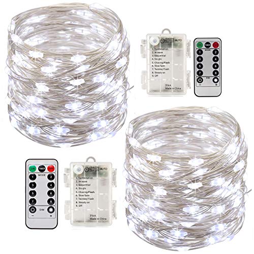 InteTech - Cuerda de luces LED, paquete de 2, 8 modos, 50 LED, en hilo de cobre para DIY, fiesta, boda, cena, decoración de exteriores
