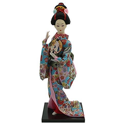 IPOTCH 12 Pulgadas Vintage Kimono Japonés Geisha Muñeca Figura Floral Ropa Decoración para Hogar - Multicolor