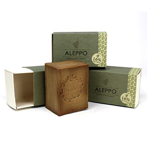 Jabón de Alepo 3 piezas - Aceite de Oliva y Aceite de Laurel 16% - Método tradicional - Alepo puro y natural, receta original