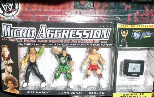 Jakks Pacific WWE Micro Aggression Series 3 Jeff Hardy, John Cena and Carlito 2 Inch Figure Triple Pack of Professional Wrestling Action Figure Toys by by