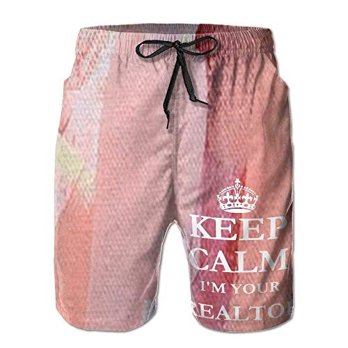 Jiger Keep Calm I'm Your Realtor Men's Quick Dry Board Shorts Bathing Suits Swimming Trunks Tropical Volley Beach Shorts XL