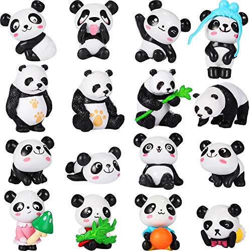 Juego de 16 figuras de panda lindos juguetes de panda, mini panda en miniatura, figuras de jardín de hadas, mini decoración para tartas