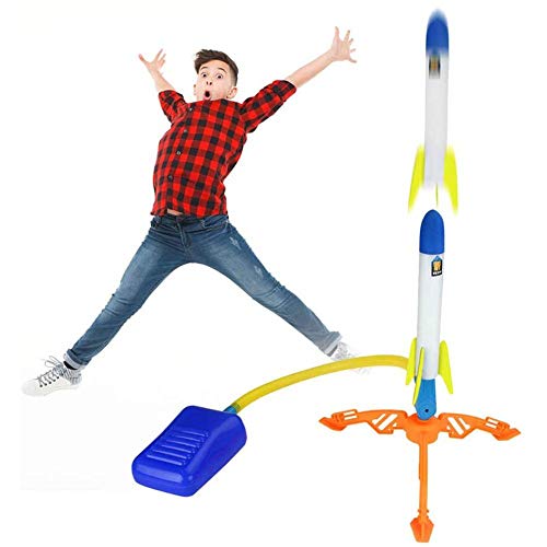 Lanzador de cohetes de juguete, juego de cohetes de salto seguro para niños, juguetes de lanzamiento de cohetes de aire al aire libre, con lanzador y 2 cohetes, juguetes de regalo para niños y niñas