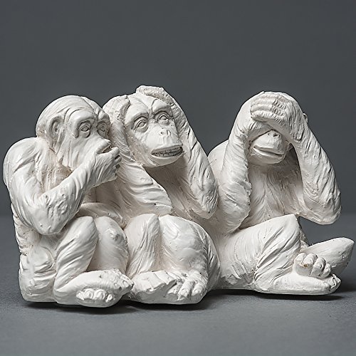 Las tres figuras tienen escultura de monos de alta calidad, hecho a mano en Alemania, escultura de animales en blanco, 14 cm.