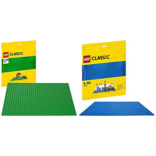 LEGO Classic - Base de Color Verde, Juguete de Construcción Que Mide 25 centímetros de Lado + Base Azul de Juguete de Construcción de 25 cm de Lado
