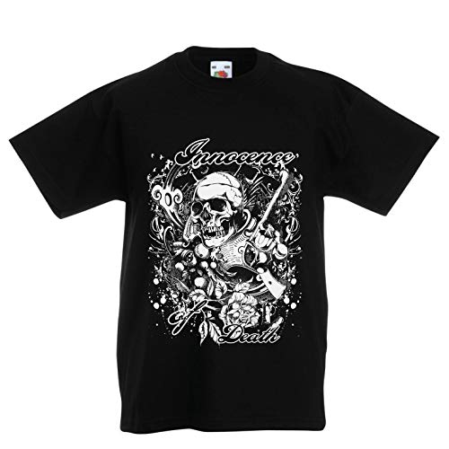 lepni.me Camiseta para Niño/Niña Inocencia de la Muerte - Calavera Arte, gráfico de Heavy Metal (14-15 Years Negro