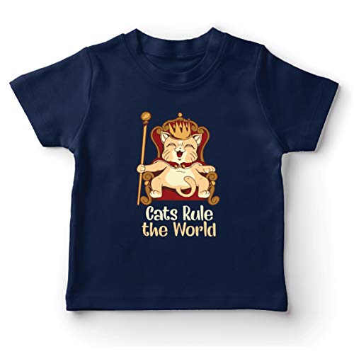 lepni.me Camiseta para Niño/Niña Los Gatos dominan el Mundo Divertido y Bonito Regalo para los Amantes de los Gatos (5-6 Years Azul Oscuro Multicolor)