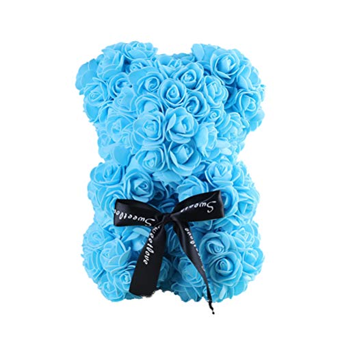 LIOOBO Rose Bear Hug Bear Artificial para Siempre Aniversario Cumpleaños Valentines Gift (Blue)