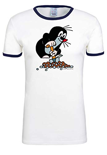 Logoshirt TV - Dibujos Animados - Krtek, el Topo Camiseta - Slimfit T-Shirt - Blanco Antiguo - Diseño Original con Licencia, Talla XXL