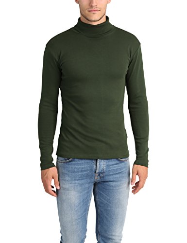 Lower East Camiseta con cuello alto Slim Fit para hombre, Verde Oscuro, XL