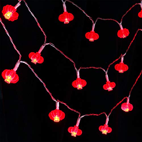 Luces de Cadena de Farolillos Colgantes Rojos de 33 Feet 80 LED Luces de Cuerda de Año Nuevo Chino Decoración Funcionada por Pilas Luces de Hadas para Festival de Primavera, Boda, Navidad, Fiesta