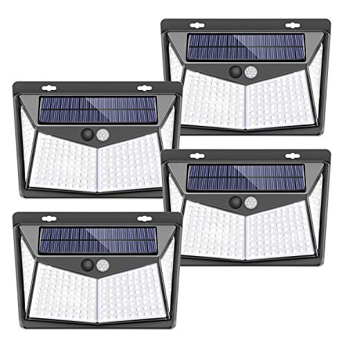 Luz solar exterior, 【208 LED / 3 Modos】SEZAC Luces de seguridad solar Luces de sensor de movimiento solar Impermeable 65 Luces al aire libre para jardín Cerca de garaje (paquete de 4)
