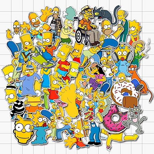 LZWNB Pegatinas de Graffiti de la Familia de los Simpsons de Dibujos Animados, calcomanía de Vinilo Impermeable para niños de Juguete para Casco de portátil, Equipaje de Bicicleta, 50 Uds.