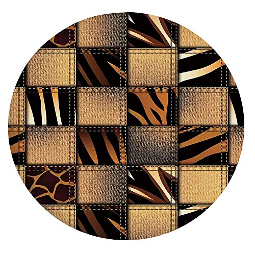 Mantel ajustable de poliéster con bordes elásticos, estilo safari, estilo safari, diseño de moda, para mesas redondas de 36 a 40 pulgadas, perfecto para protección de mesa, color marrón y negro