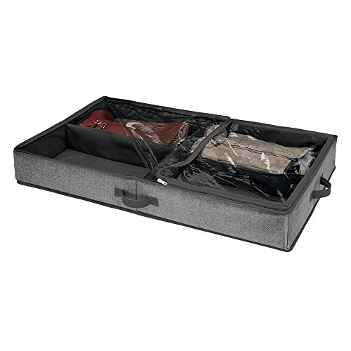mDesign Caja de almacenaje bajo cama con 4 compartimentos – Organizador de ropa y zapatos para debajo de la cama – Guarda zapatos en fibra sintética transpirable para ahorrar espacio – gris/negro