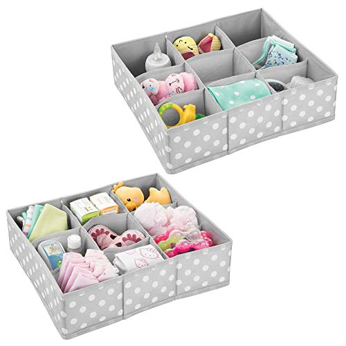 mDesign Juego de 2 cajas de almacenaje para habitaciones infantiles o baños – Cestas organizadoras en fibra sintética de lunares – Organizadores de armarios con 9 compartimentos – gris claro/blanco