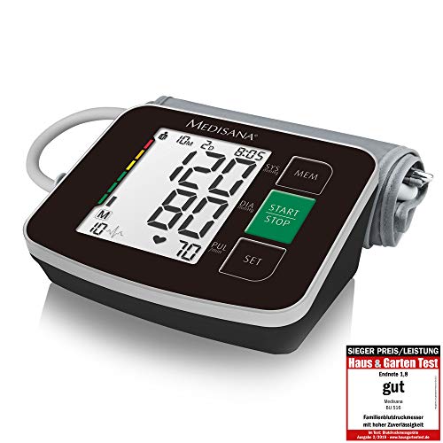 Medisana BU 516 Tensiómetro para el brazo, pantalla de arritmia, escala de colores de los semáforos de la OMS, para una medición precisa de la tensión arterial y del pulso con función de memoria