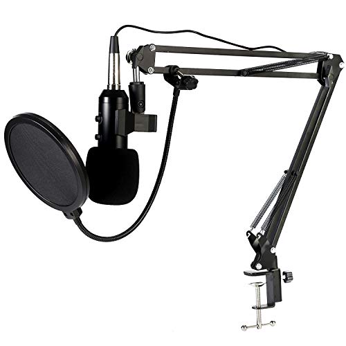Microfono Condensador, Koolertron Micrófono USB Profesional, Podcast Microfono para PC con Ajustable Suspensión Brazo de Tijera Soporte&Double-layer Filtro pop para Grabación Vocal,Studio Recording