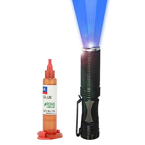 MMOBIEL Pegamento Loca UV de 5ml y Linterna Antorcha de Luz Negra UV - Pegamento líquido óptico Transparente (Loca)