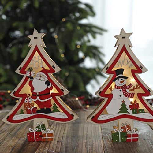 Mobestech 2 piezas de árbol de navidad de madera con pilas iluminaron adornos de mesa de árbol de navidad de madera para decoración de navidad regalos centro de mesa de fiesta santa y muñeco de nieve