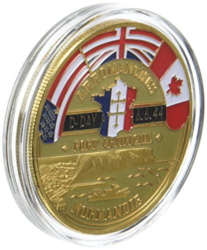 Moneda de 24 quilates chapada de oro, conmemorativa del Monumento de la Segunda Guerra Mundial y del Día D en Arromanches-les-Baines (Normandía).