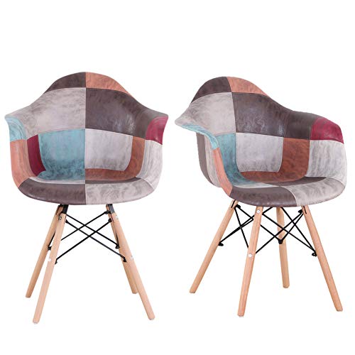 MUEBLES - Juego de 2 sillas de cocina modernas de mediados de siglo, de tela multicolor, estilo lino, silla de ocio moldeada con respaldo y patas de madera para comedor, dormitorio, sala de estar