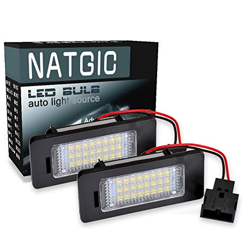 NATGIC Luz LED para Placa de Matrícula 3528 Chips 24SMD Luz de Matrícula Impermeable Can-Bus Incorporada Luz LED para Matrícula Conjunto de Lámpara de Matrícula 12V 2W - 6000K Blanco (Paquete de 2)