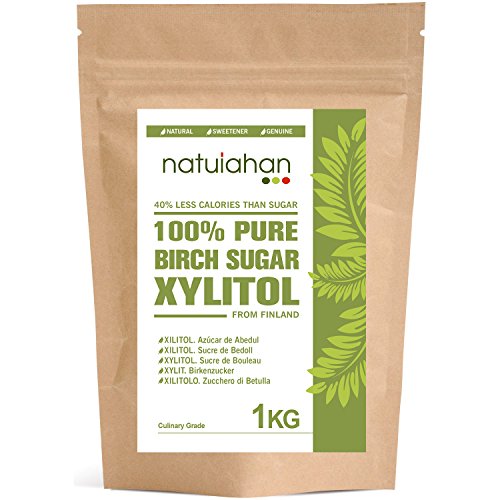 Natuiahan Xilitol 1KG. Azúcar de Abedul de Finlandia. Edulcorante 100% Natural. Envase Sellado Autocierre