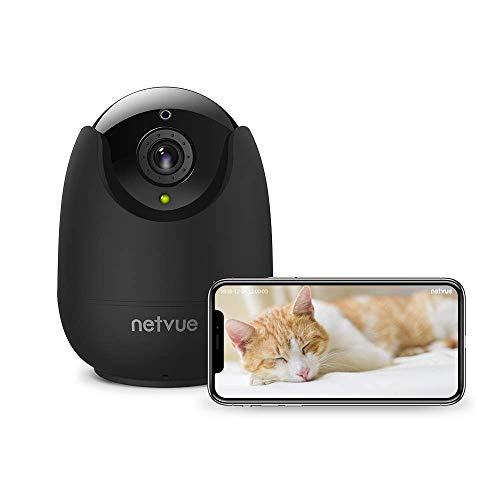 NETVUE Cámara de Vigilancia 1080P WiFi Interior Compatible con Alexa Echo Show, Camara WiFi con Completo Debe IR de Alerta de detección Humana para beby/Elder/Pet/Nanny Monitor, Negro