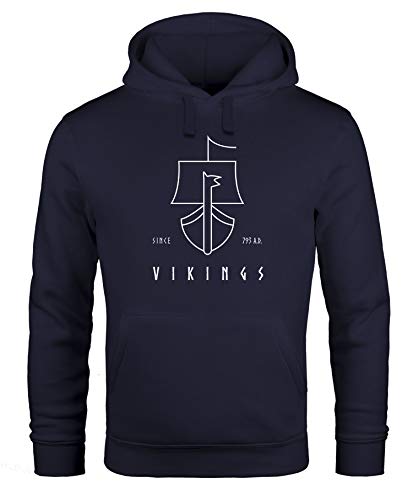 Neverless® Sudadera con capucha para hombre, diseño vikingo de barco Vikings Lineart Viking Ship Minimalism Navy - Carrete de pesca XXL