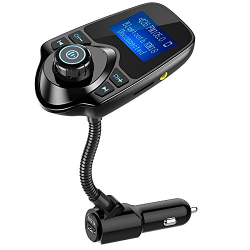 Nulaxy Transmisor FM, adaptador inalámbrico de Bluetooth FM Transmisor de radio Kit de manos libres para automóvil con pantalla de 1.44 pulgadas y cargador de coche USB - Negro