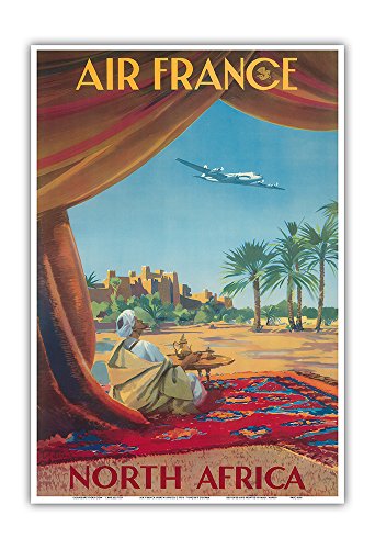 Pacifica Island Art Norte de África-Desierto del Sahara-Air France-Cartel del Viaje del Vintage de la aerolínea por Vincent Guerra c.1950-Arte Master Print-13inx19