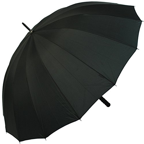 Paraguas de 16 pliegues con mango suave, liviano, tamaño XXL, de diámetro 1,29 m, de iX-brella Negro negro 129