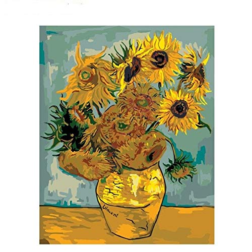 Pintura por números Van Gogh Girasol Diy Pintura por números Arte de la pared Imagen por números Lienzo Decoración para el hogar Artes de regalo Diy 40X50Cm （16x20in）
