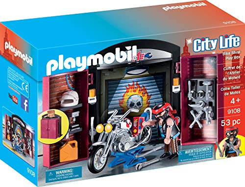 PLAYMOBIL 9108 Stadtleben Bike Shop Play Box - Caja de música, Multicolor