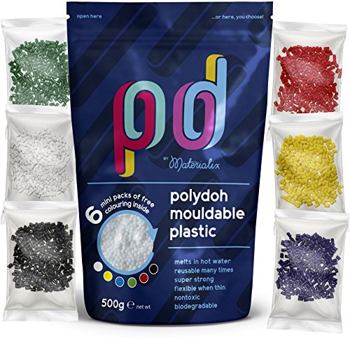 Polydoh plástico moldeable + 6 libre paquetes de colorear gránulos, plástico, 500g (también conocido como polimorph, plastimake o instamorph)