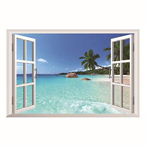PULABO extraíble playa mar 3D ventana estilo paisaje pared etiqueta engomada estable Qualitydurable